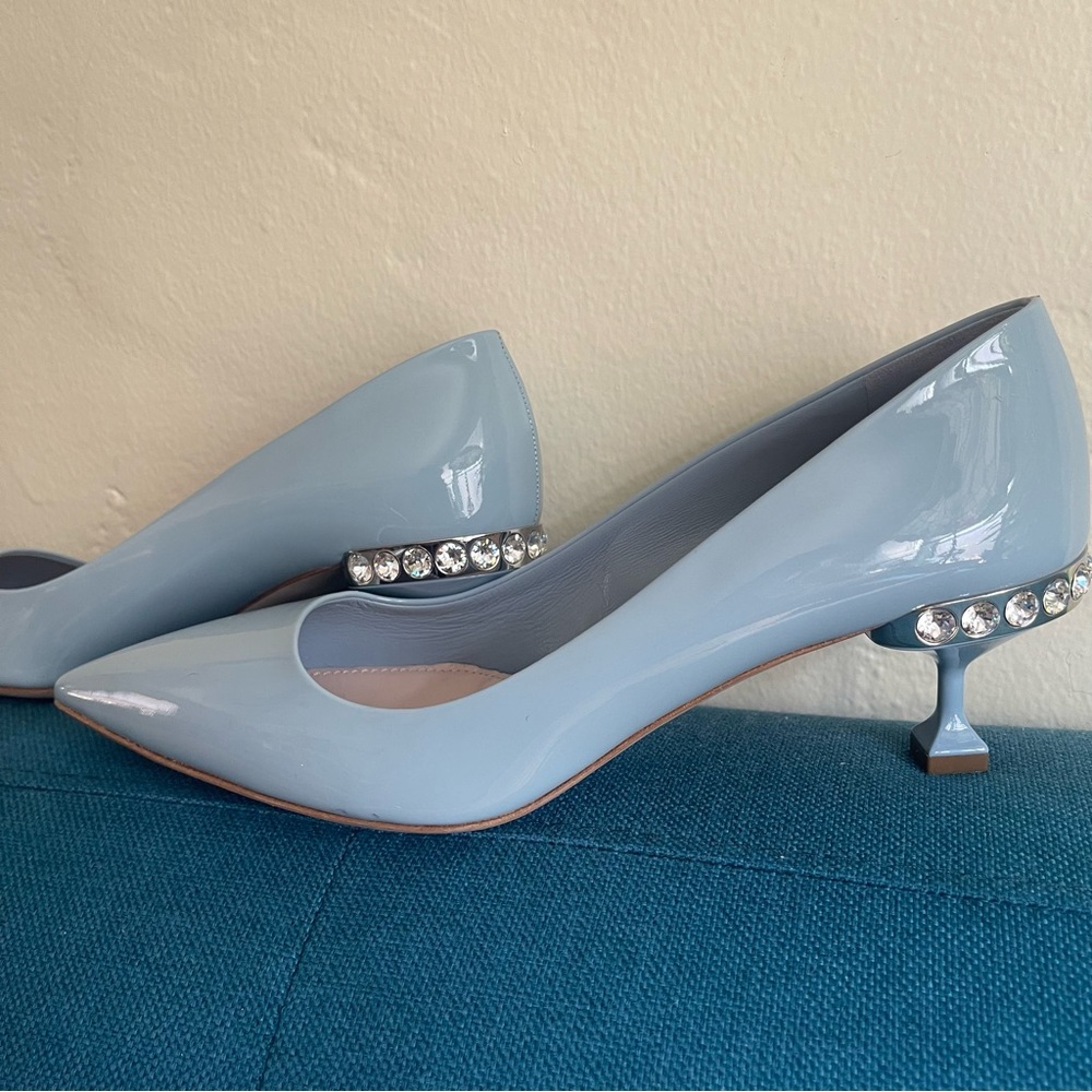 NEW Miu Miu patent leather crystal embellished heels - Picture 8 of 12